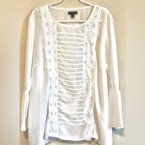 Sweet Magnolia Romantic Cottagecore Semi-Sheer Lightweight White Tunic Blouse